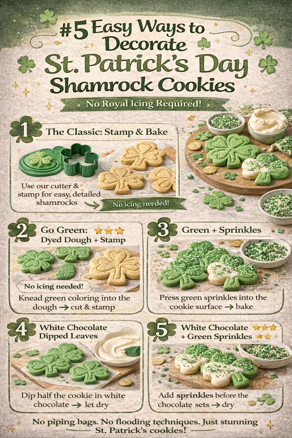 5 easy ways to decorate shamrock cookies infographic