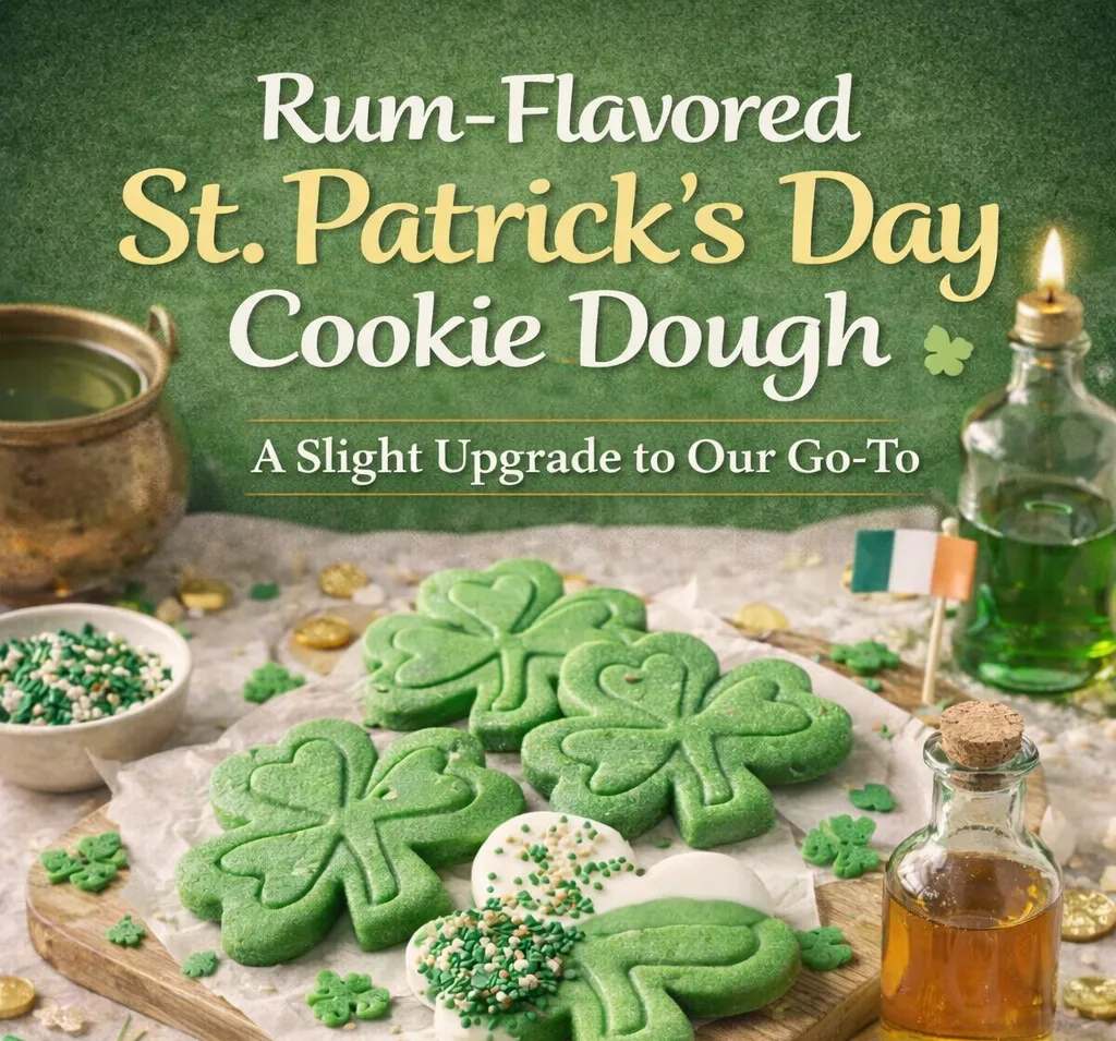 Rum-flavored St. Patrick's Day cookie dough with shamrock stamps